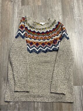 J. Jill Women’s Wool Fair Isle Nordic Brown Sweater Size Small S